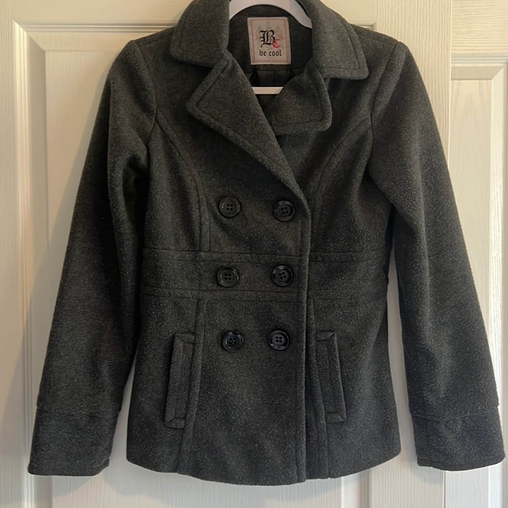 Dark Grey Pea Coat Soft Fleece Women’s Small